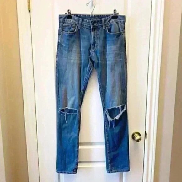 Calvin Klein Men’s Jeans Slim Fit Distressed 100% Cotton Stonewash Blue Size 31 - Picture 3 of 16